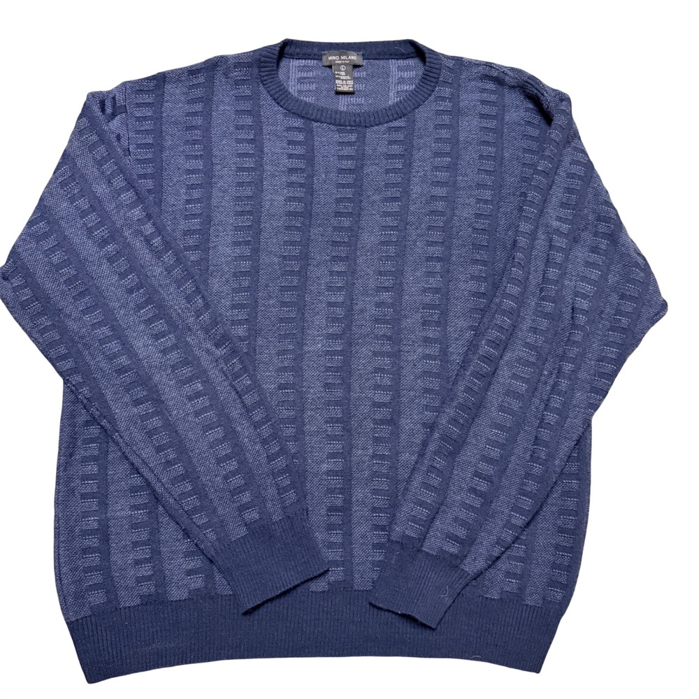 Mino Milano Blue Textured Wool Blend‎ Crewneck Sweater Men's L Made in Italy L